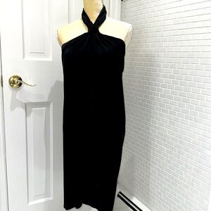 Essentials A.B.S. black Jersey halter faux wrap dress. Size 10.
